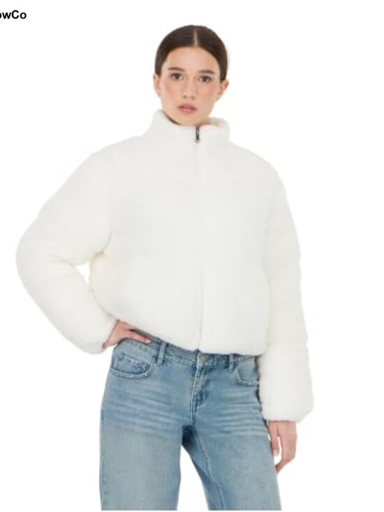 Jackets & Blazers - Sherpa Puffer Jacket Full Zip High Collar Side Pockets Relaxed Fit
